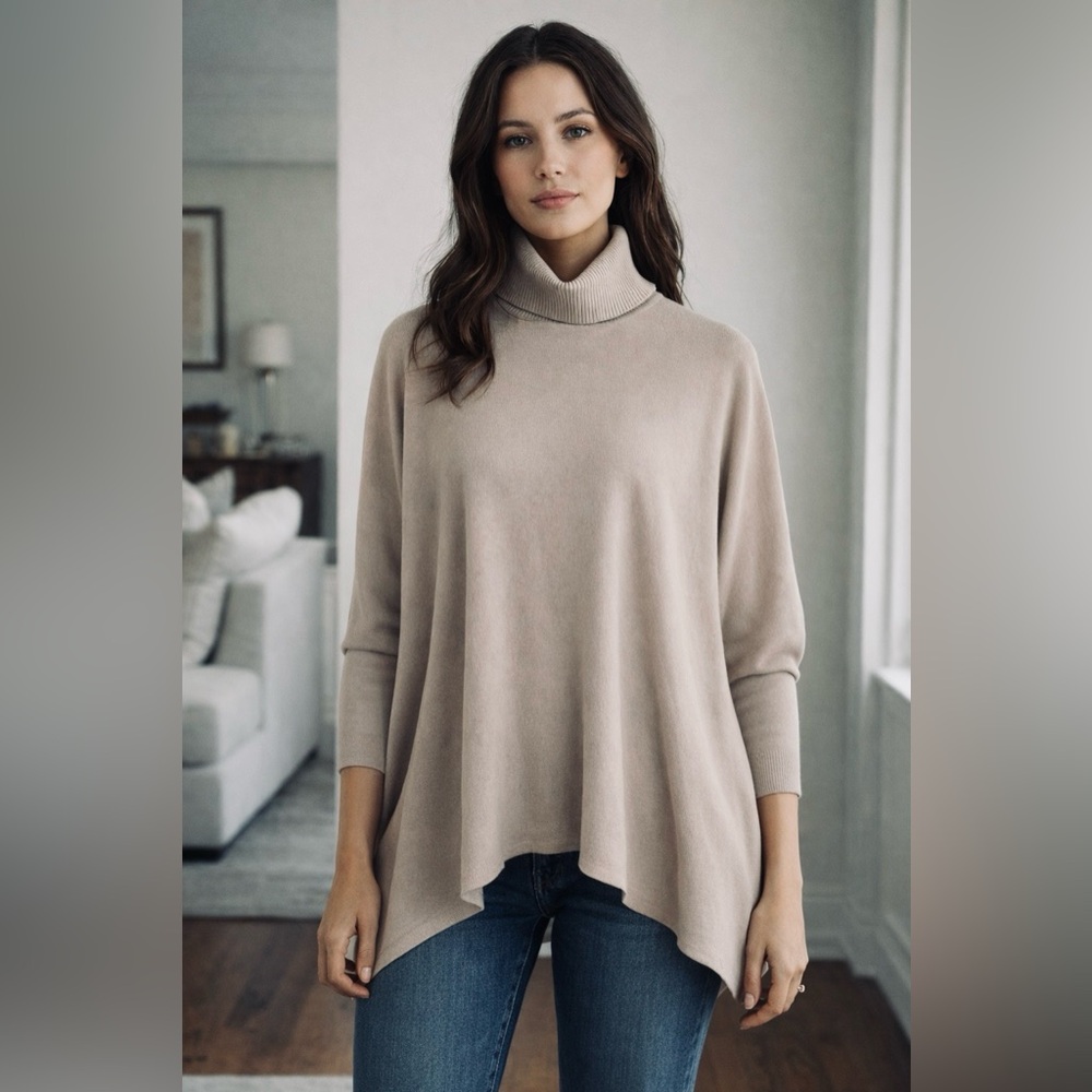 NWT Alfani Women’s Elegant Cream Beige Poncho Turtleneck Sweater! Small! NEW! - Picture 8 of 8